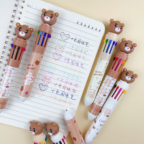 Cartoon bear ten-color ballpoint pen press color notebook pen 10-color in-one gift pen student award stationery