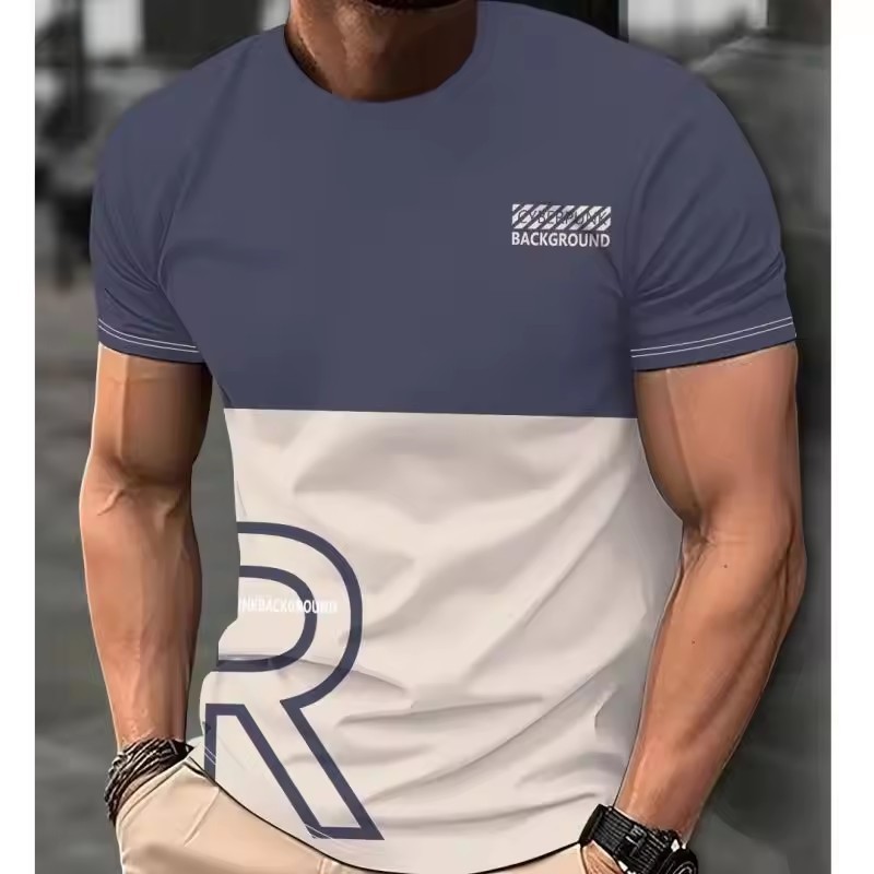2024 venta caliente personalidad gradiente color en contraste letras eslogan impresión 3D hombres calle suelta transpirable camiseta de manga corta