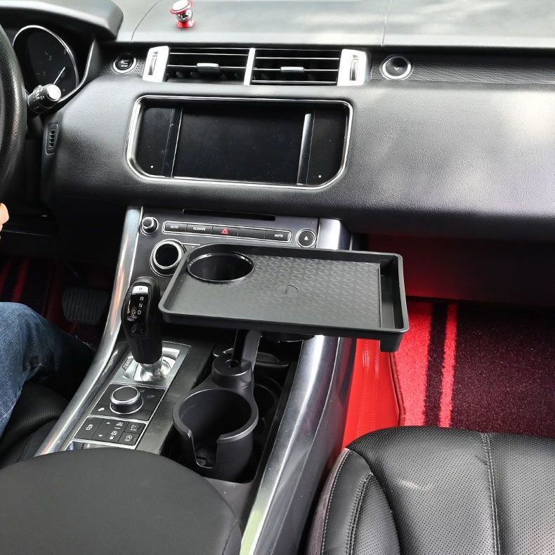 Multifunctional car tray with drink and coffee table, cup holder, phone stand, and passenger-side mini-bar