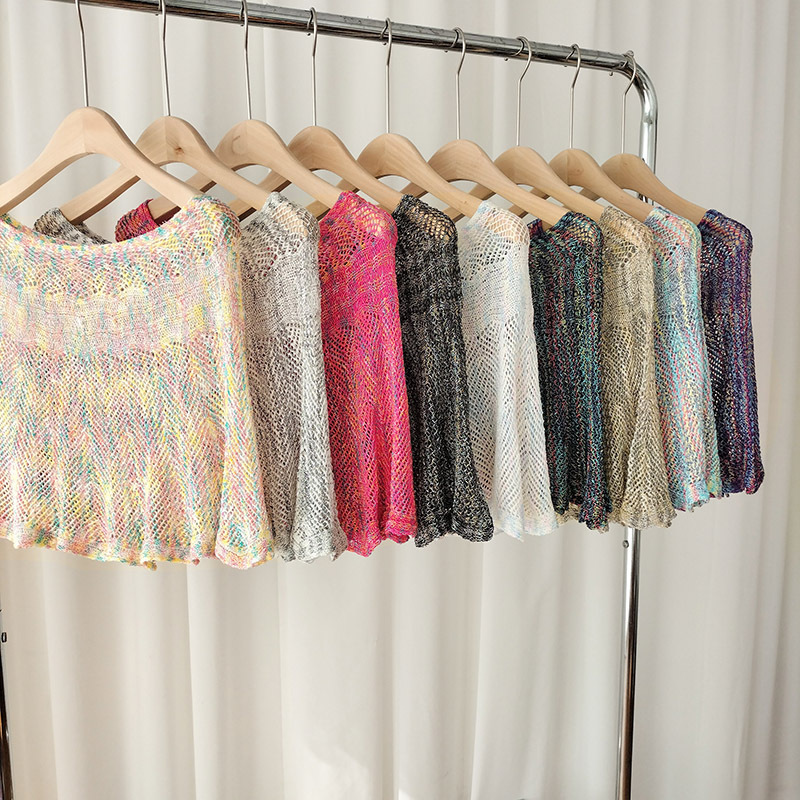 Color satinado Jersey de punto chal decoración exterior hueco transpirable todo-fósforo hombro almohadilla cervical soporte protector solar chal falda