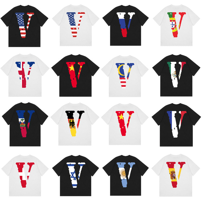 Vlone American High Street Fashion Brand Summer Casual Flag Print Large V Print Loose Round Neck Short-Sleeved T-Shirt for Men and Women Couples Vlone American High Street Fashion Brand Summer Casual Flag Print Large V Print Loose Round Neck Short-Sleeved T-Shirt for Men and Women Couples