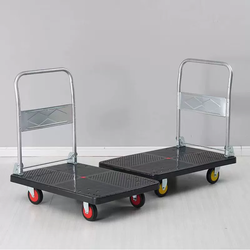 Flatbed truck on four wheels for moving, folding cart, trailer for home use, increased thickness
