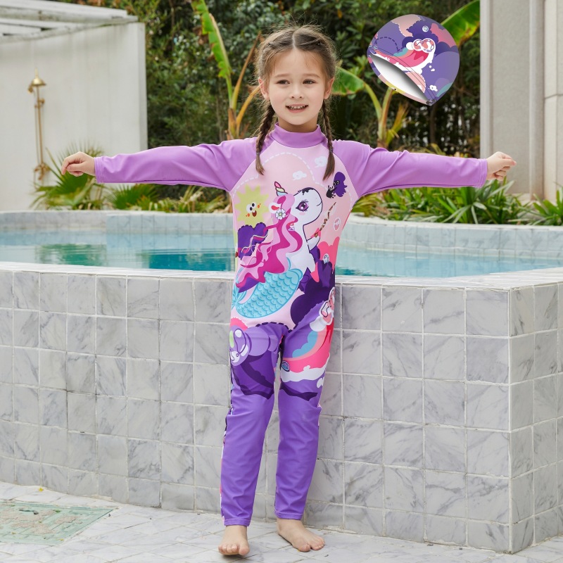 Traje de baño para niños, niña, verano, pequeña, mediana, niña, traje de surf, traje de baño de protección solar, mono, pantalones de manga larga, traje de baño