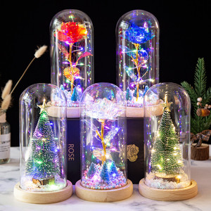 Xmas gift Led Eternal foil rose flowers  for wife girlfriends with Glass cover luminous Christmas tree ornaments Foil Rose Christmas Gift LED lights decorations