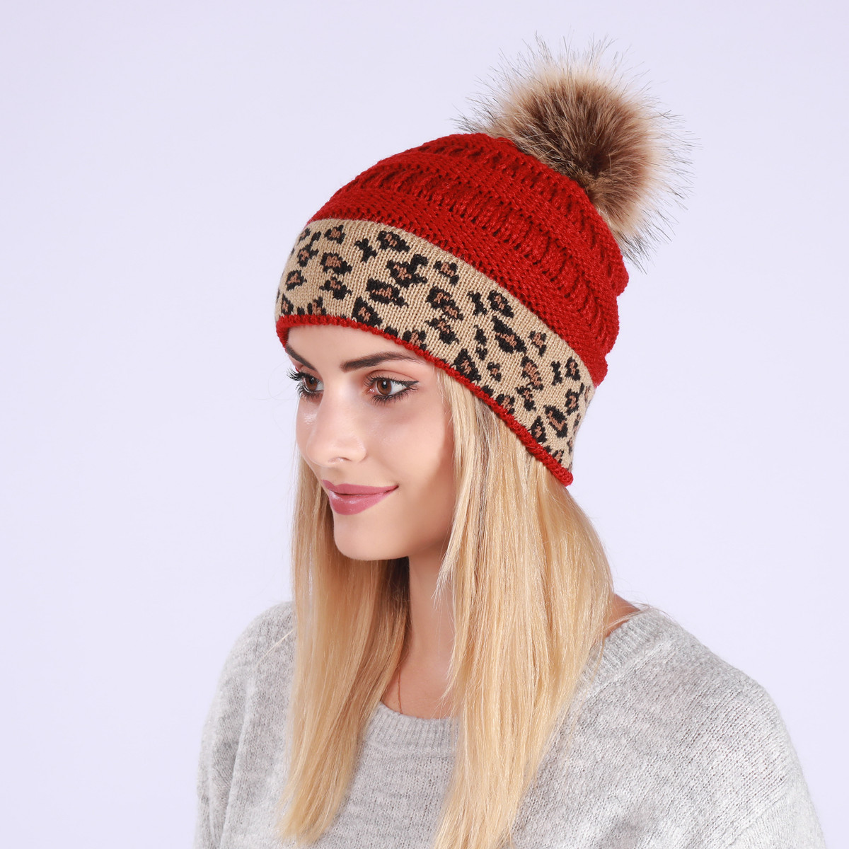 Mujeres Moda Leopardo Pompones Prensado Gorro De Lana display picture 1