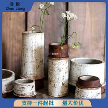 复古陶瓷花瓶美式工业风花器中古花盆侘寂风装饰创意艺术摆件