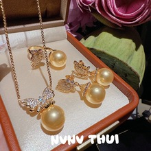 珠宝 日耀鎏金浓金珍珠蝴蝶宝石项链 宴会高定花蝴蝶贝珠耳环套装