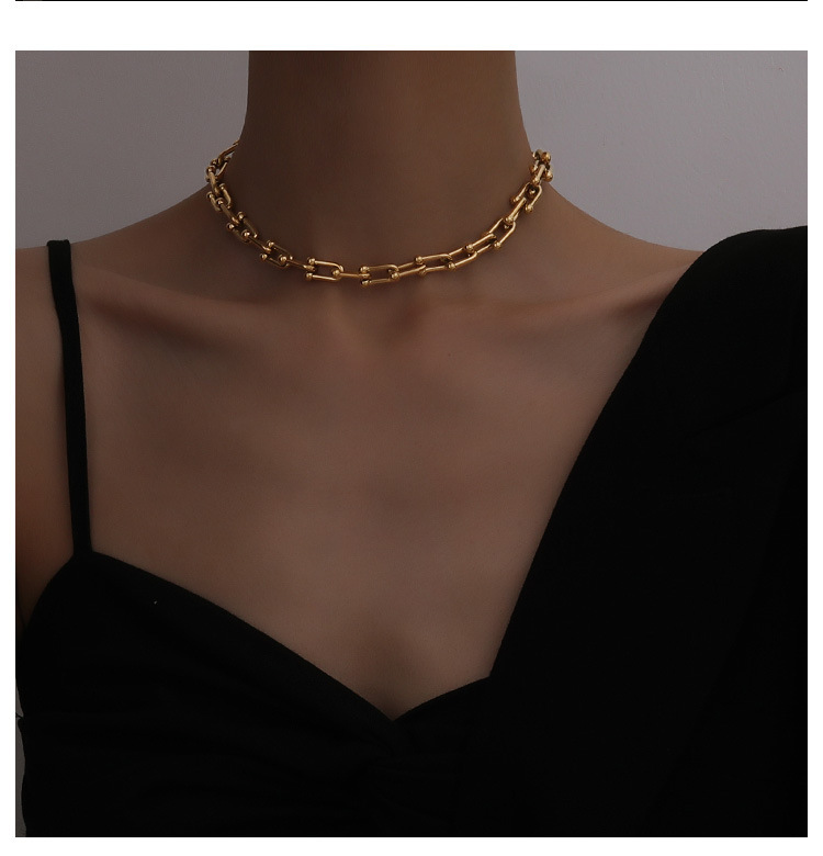 Patchwork, Plating, Chain Design Fashion Geometric Titanium Steel Patchwork Plating Chain Necklace 1 Piece