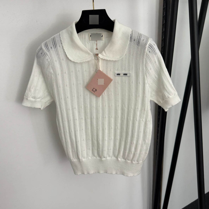 Miu Series Nanyou High-End Version 2026 Summer New Versatile Letter Logo Doll Collar Short-Sleeve Knit Top