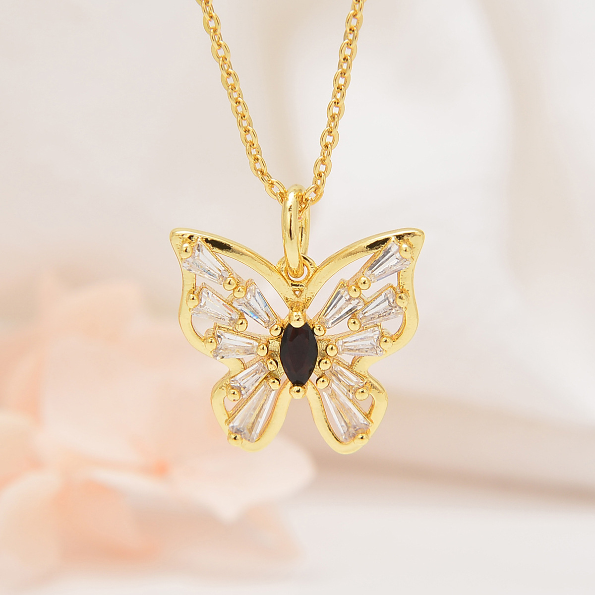 1 Piece Quantity Copper Inlay Butterfly Rhinestones Pendant Necklace
