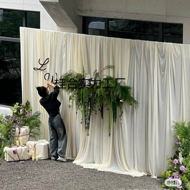 Шампань молочный шелк свадебная эластичная ткань корейский кремовый стиль потолочная подвесная ткань свадебная сетка фоновая ткань декоративная занавеска