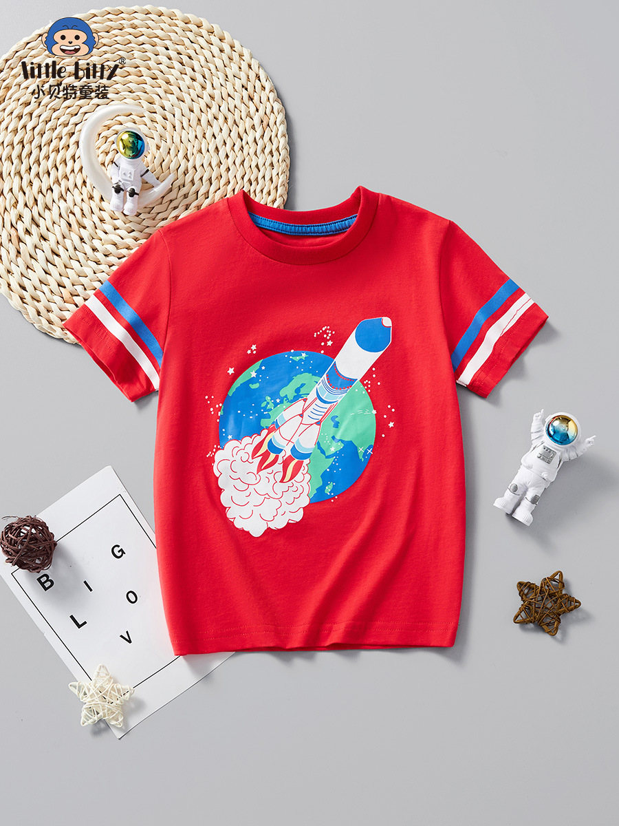 2025 Summer New Printed Kidsren's Fun Cotton T-Shirt European and American Trendyy Style Kidsren's T-Shirt Kidsren's Clothing Boys Short-Sleeved