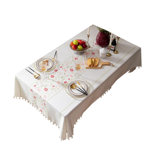 Modern simple embroidered cotton and linen fabric white small floral pastoral French home Western restaurant tablecloth tablecloth
