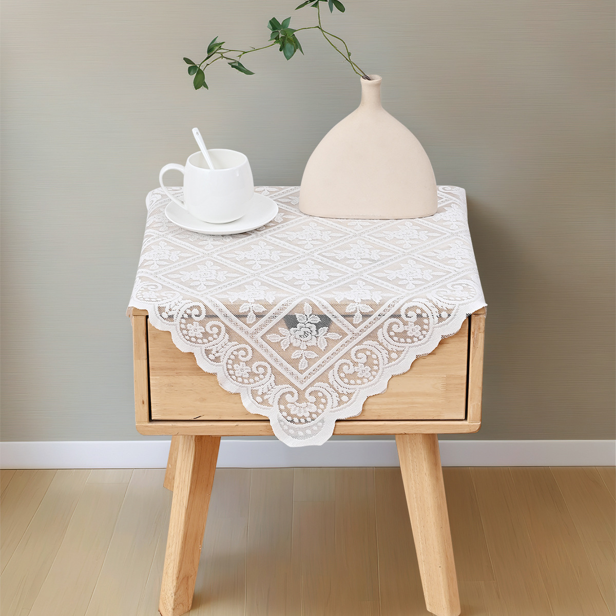 Moderno simple blanco encaje decoración tablero de mesa bandera de seda blanca brillante tablero SHEIN bandera de mesa en stock