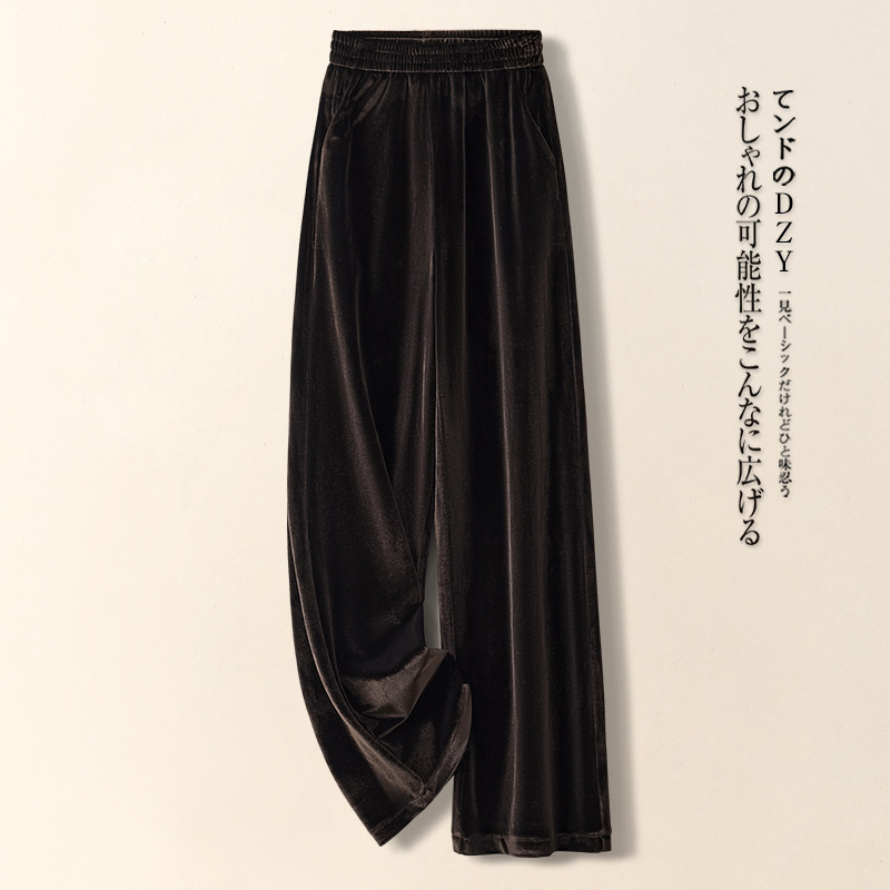 Brown Velvet Wide-Leg Pants for Women, Autumn and Winter 2025 New Style, Relaxed Floor-Length Pants, Unique and Super Stylish Straight-Leg Pants
