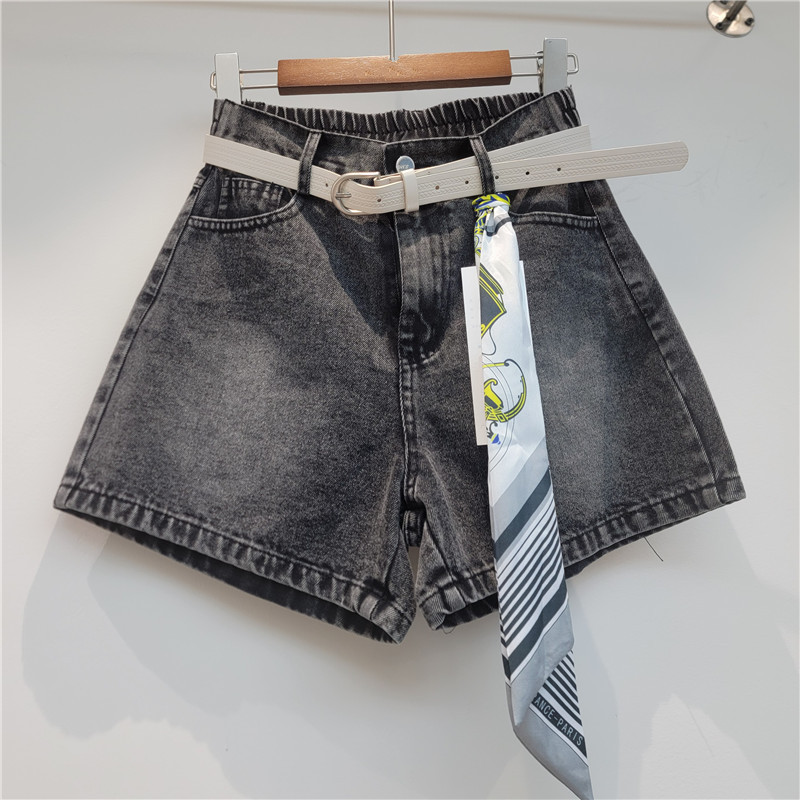 Pantalones Cortos de Mezclilla de Tiro Alto y Pierna Ancha de Mezclilla, Tiro Alto, para Uso Casual