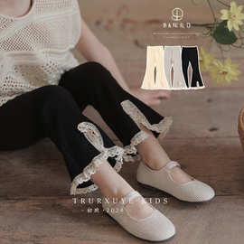 小女孩喇叭裤春秋季2025新款外穿时尚女宝韩版洋气珍珠花边喇叭裤