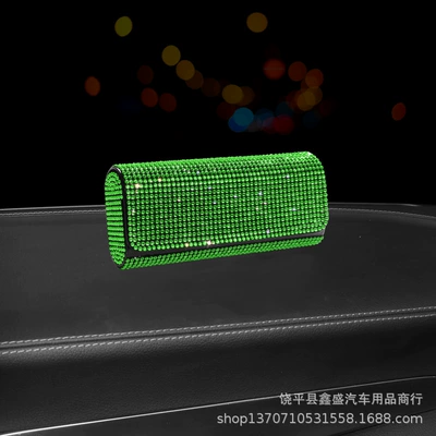 Full-Diamond Women's Car Glasses Case, Car Glasses Clip/Bill Clip - green-diamond
