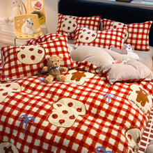 沃尔享2025新款直播印花小清新法莱绒牛奶绒保暖单被套 枕套一对