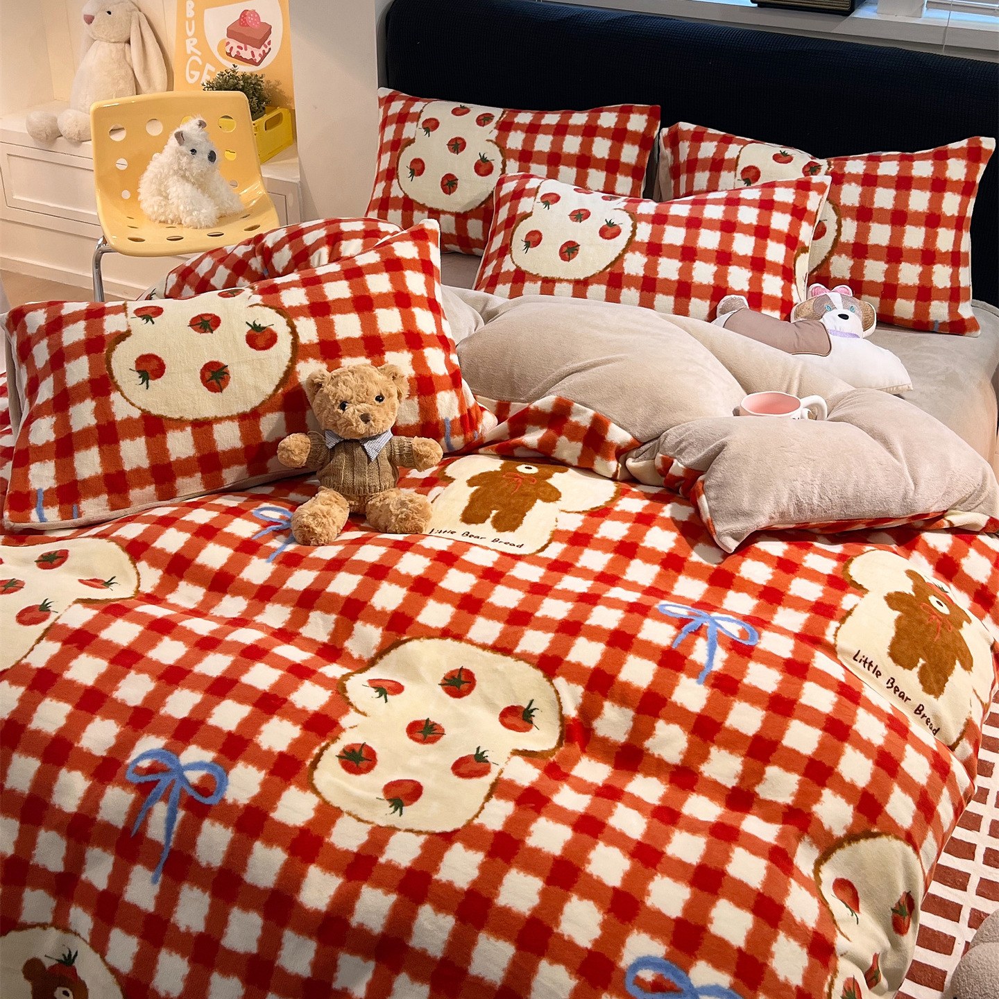 Wolxiang 2025 New Live Print Fresh French Velvet Milk Velvet Warm Single Duvet Cover and Pillowcase Pair