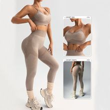 跨境欧美无缝瑜伽套装女吊带健身运动文胸蜜桃臀紧身瑜伽长裤套装