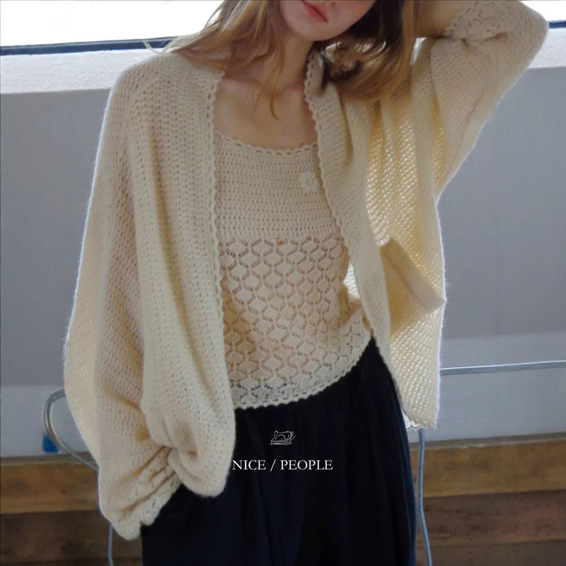 Nice Peole2026Ss Custom-Dyed Champagne-Colored Curved Silhouette Hollow-Out Cover-Up Hand-Crocheted Lace Knit Cardigan Nice Peole2026Ss Custom-Dyed Champagne-Colored Curved Silhouette Hollow-Out Cover-Up Hand-Crocheted Lace Knit Cardigan