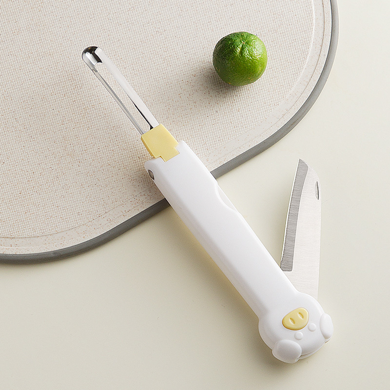 Cuchillo de frutas plegable creativo portátil de melón y frutas para cocina cuchillo de peeling multifuncional dos en uno artefacto mágico