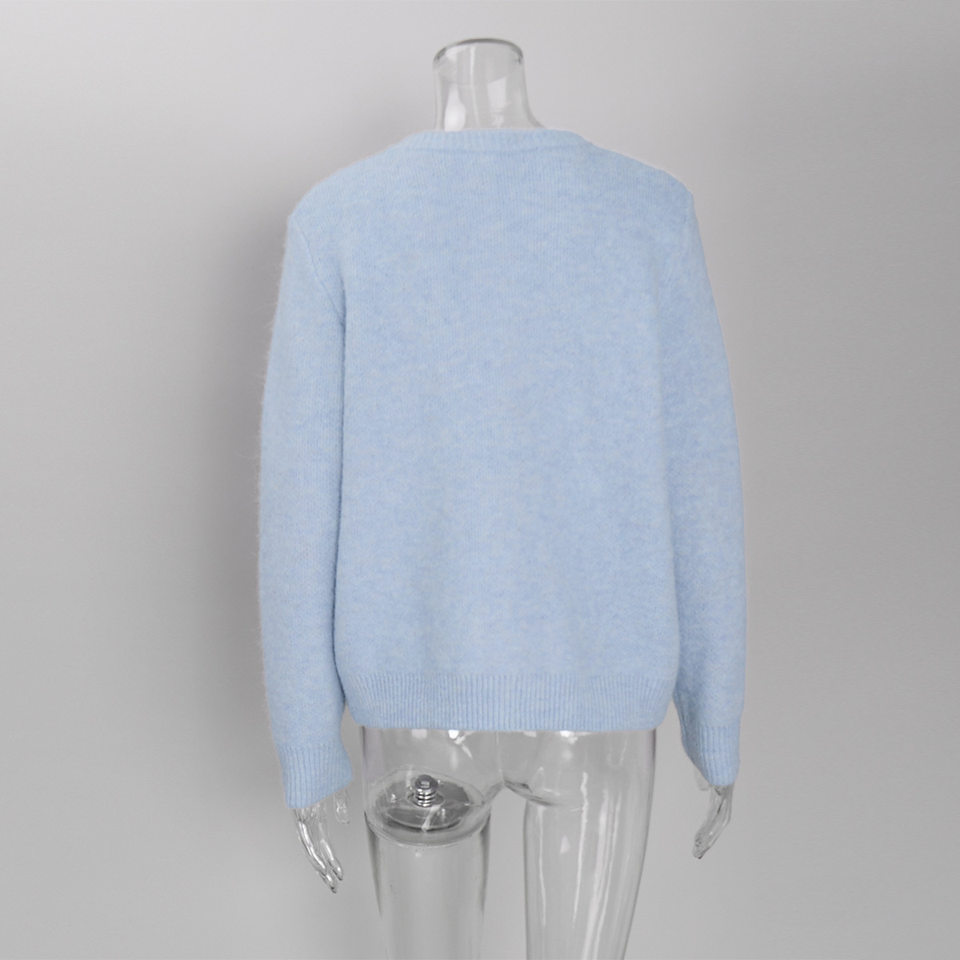 Áo khoác cardigan len nữ cổ tròn dài tay cài một hàng cúc phong cách retro thanh lịch — Màu trắng, Màu xám đậm, Xanh da trời, Xanh lá cây chi tiết 38