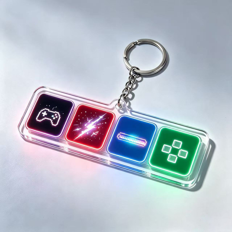 Creative four-key keyboard acrylic keychain, cartoon animal, dessert, tech-style pendant, cultural and creative backpack decoration