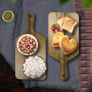 Wooden Rectangular Bread Tray Western Food Fruit Salad Steak Cutting Board with Handle Sushi Pizza Plate