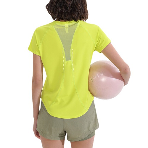 lulu yoga wear women's loose running cover-up fitness short-sleeved t-shirt mesh breathable large size training sports top