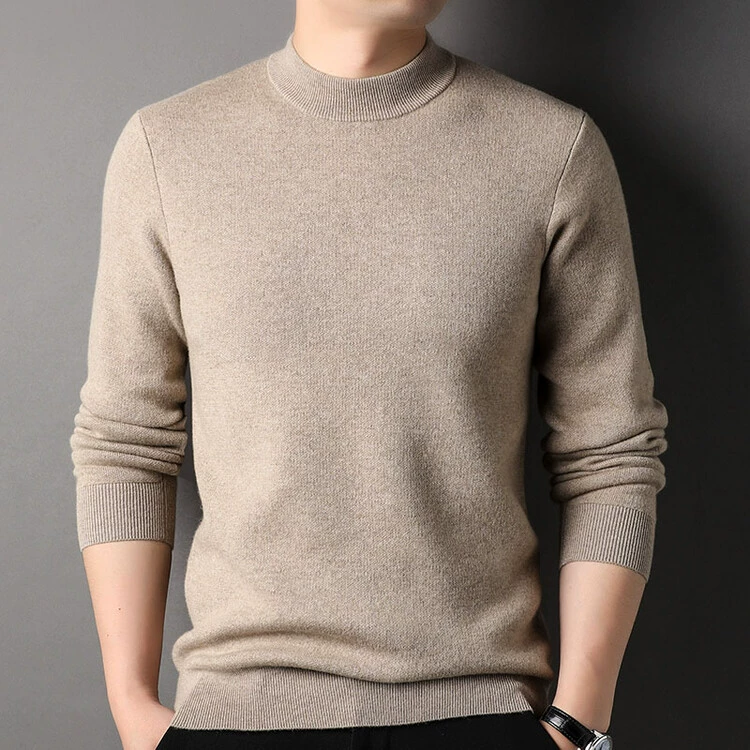 Cashmere colored keep warm knitted sweater, high collar