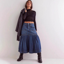 24年跨境外贸欧美 街头复古女高腰A字休闲牛仔半身长裙8942