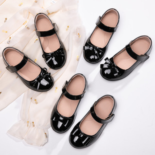 Girls' Black Leather Shoes 2025 Spring & Fall New Soft-Soled Princess Shoes British Student Shoes Shallow Bow Flats