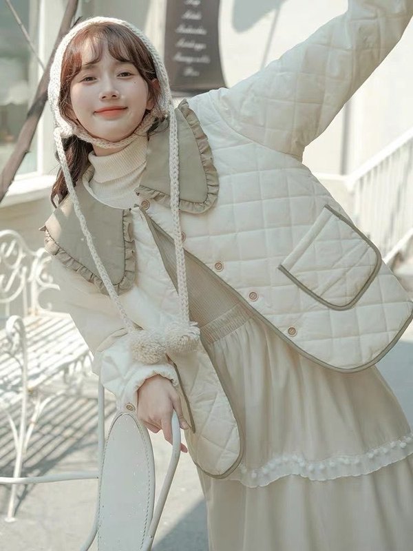 长袖棉服外套女冬季新款甜美温柔学院风加厚保暖小个子娃娃领棉衣|undefined