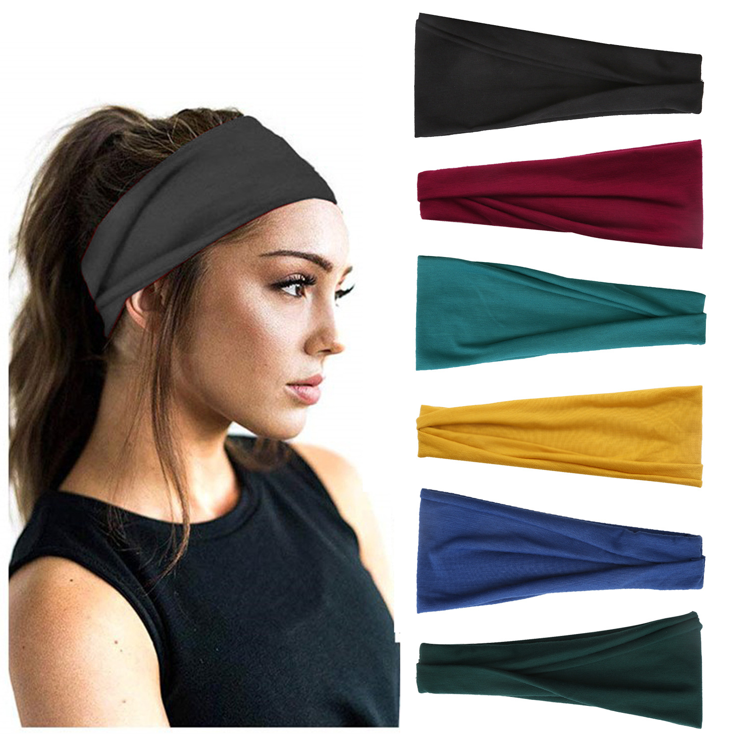 European and American New Sports Women's cotton sweat-absorbent running sweat-proof headband sweat-proof headscarf women's yoga fitness hair band Headgear