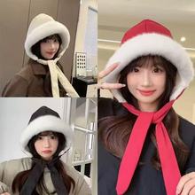 2025一帽两用可当包包保暖护耳帽子女冬季韩版加绒加厚滑雪棉帽子