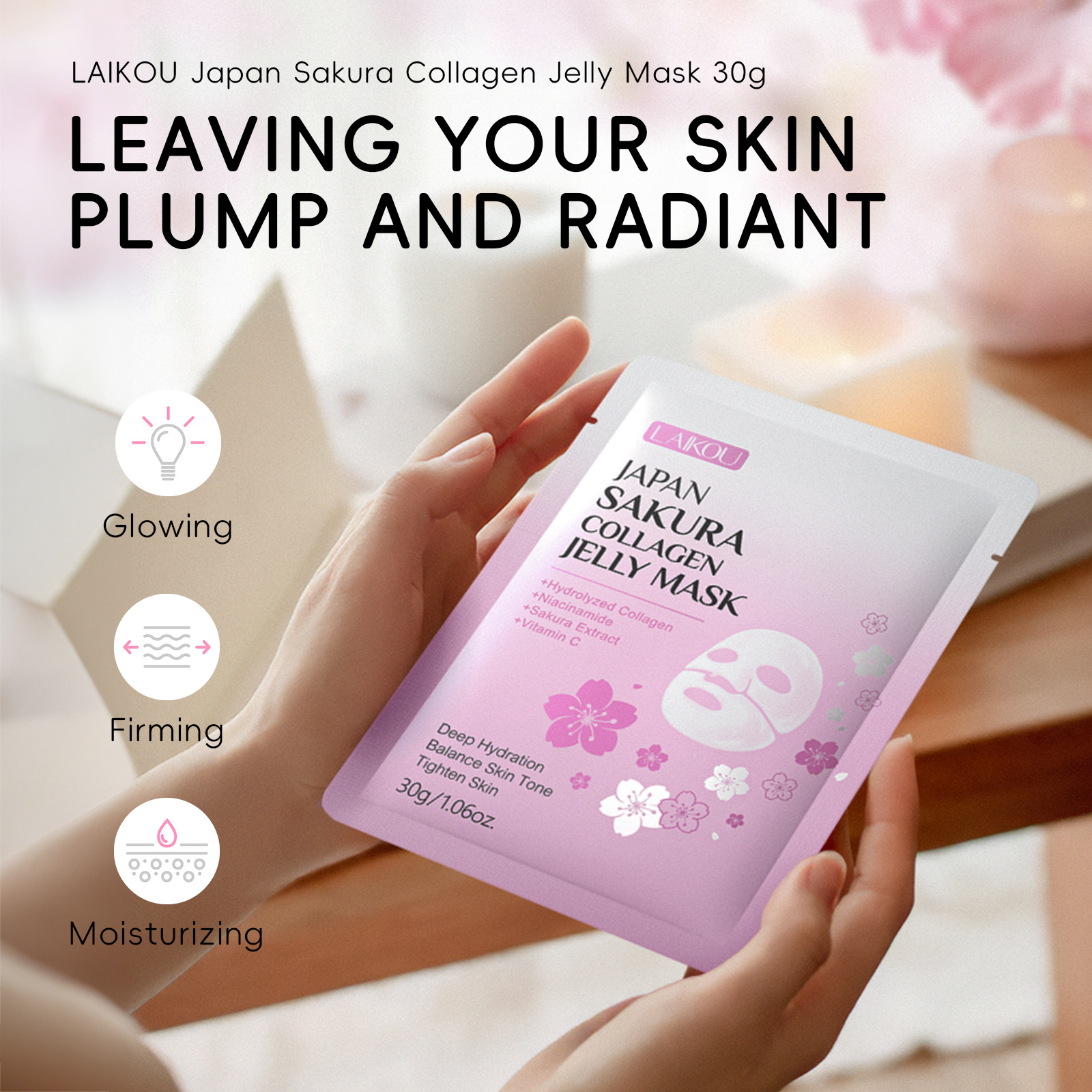 Cross-border new product Laikou Cherry Blossom Collagen Jelly Mask 30g Hydrating, Moisturizing and nourishing, one-piece consignment from the manufacturer Item Picture