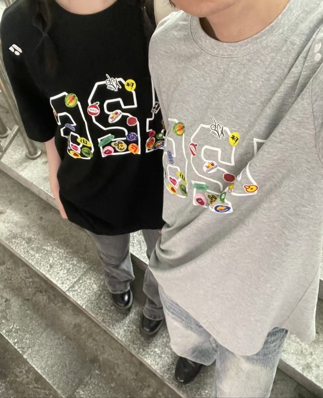 刺繍 (純綿 220g コーマタイト) アメリカンレトロカジュアル学生ルーズカップル半袖Tシャツ女性用|undefined