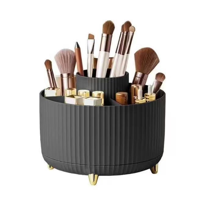 Caja de almacenamiento de cosméticos 360 grados giratoria doméstica dormitorio cubierta de tocador lápiz labial ceja pincel de maquillaje barril de almacenamiento