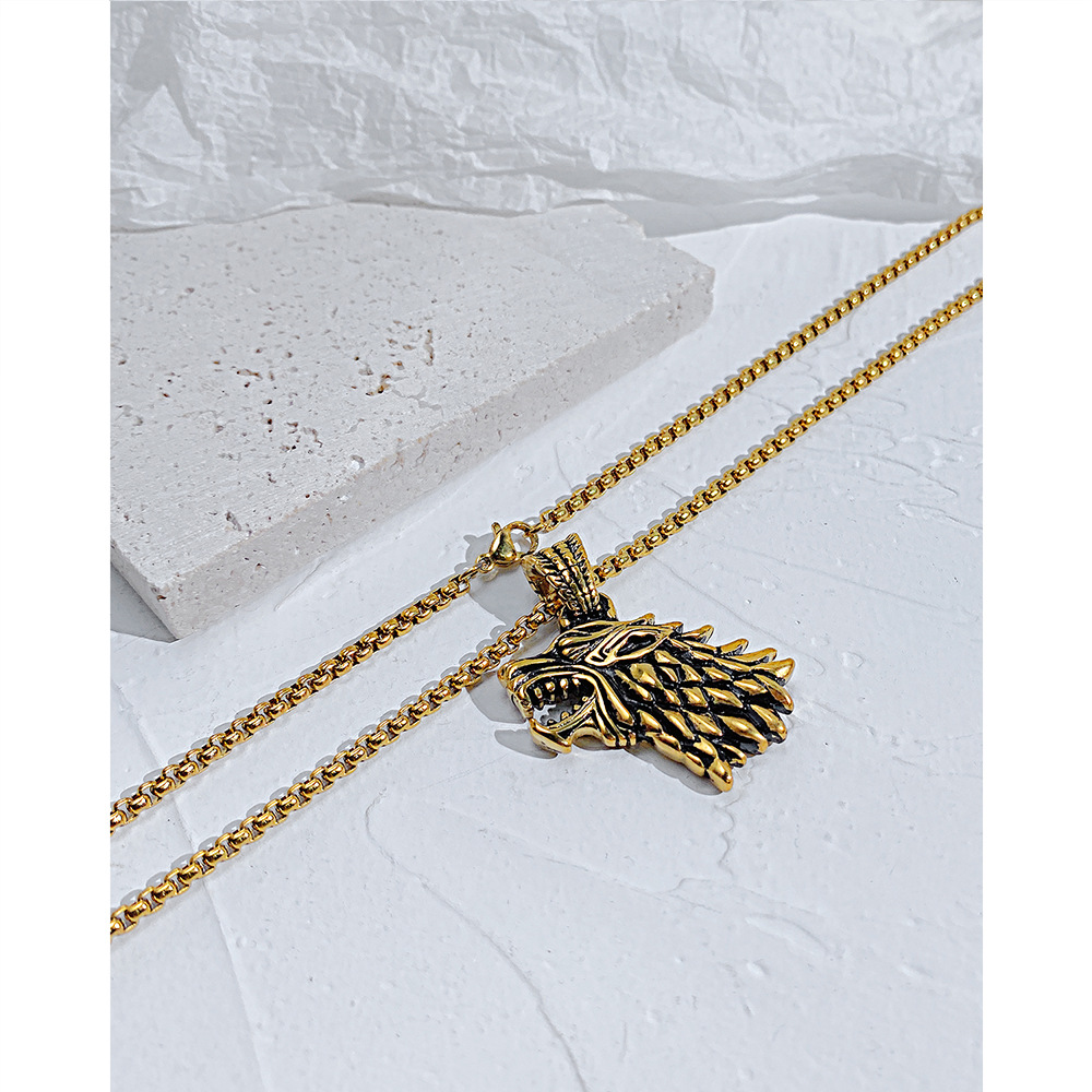 Vintage Style Wolf Stainless Steel Necklace Plating Stainless Steel Necklaces_colorza_7