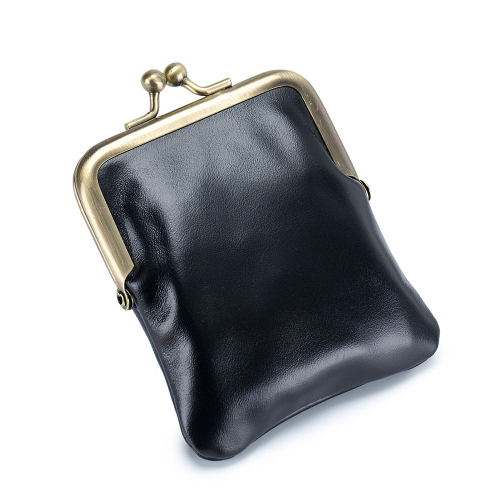 Kiss Lock Clasp Buckle Coin Purse Women First Layer Cowhide Mini Wallet  High Quality Genuine Leather Portable Small Money Bag