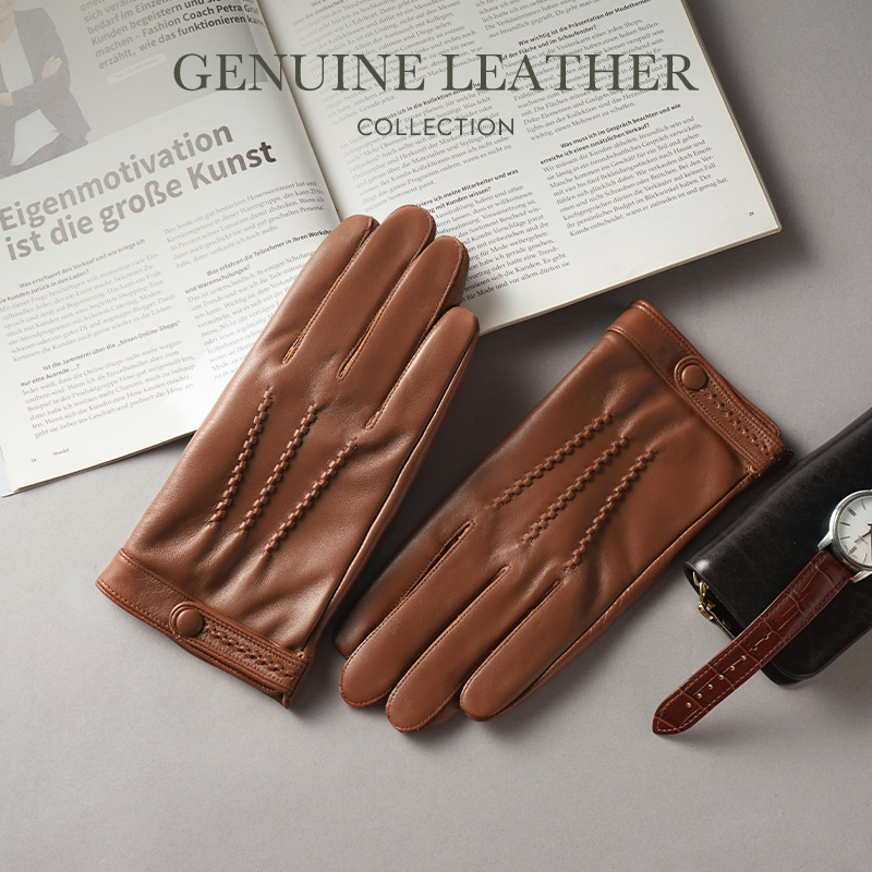 Genuine Leather Gloves Men's Autumn and Winter fleece-lined Thickened Warm Cold-proof Driving Riding Cold-proof Windproof Top Sheepskin Business