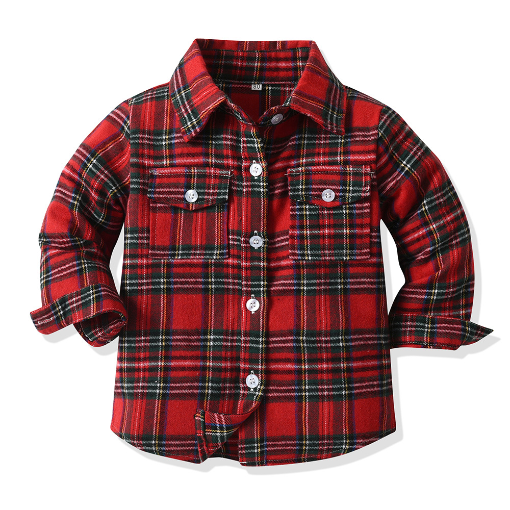 Trajes infantiles transfronterizos primavera y otoño chaqueta a cuadros casuales para niños de manga larga camisa de collar de molienda nueva chaqueta infantil