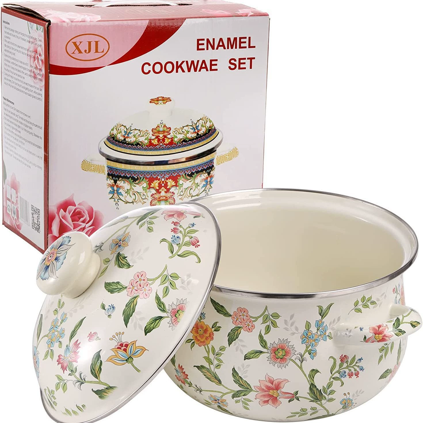 Cross-border thickened enamel soup pot, instant noodle pot, enamel enamel double-ear milk pot, large size foreign trade export soup pot