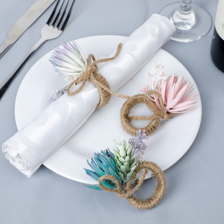 Western-style Hotel Restaurant Table Props Simulation Flower Napkin Buckle Linen Ring display picture 5