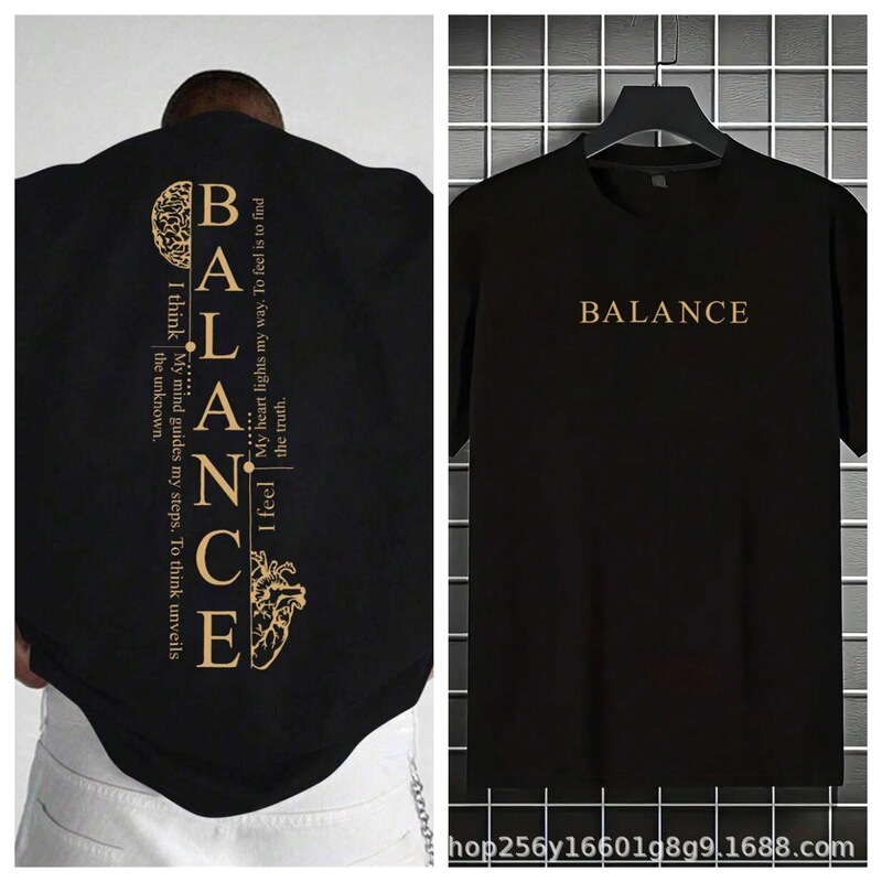 Balance Letter Print Shirt Letter Printed Short Sleeve Cotton T-Shirt Foreign Trade Cross-Border Wholesale