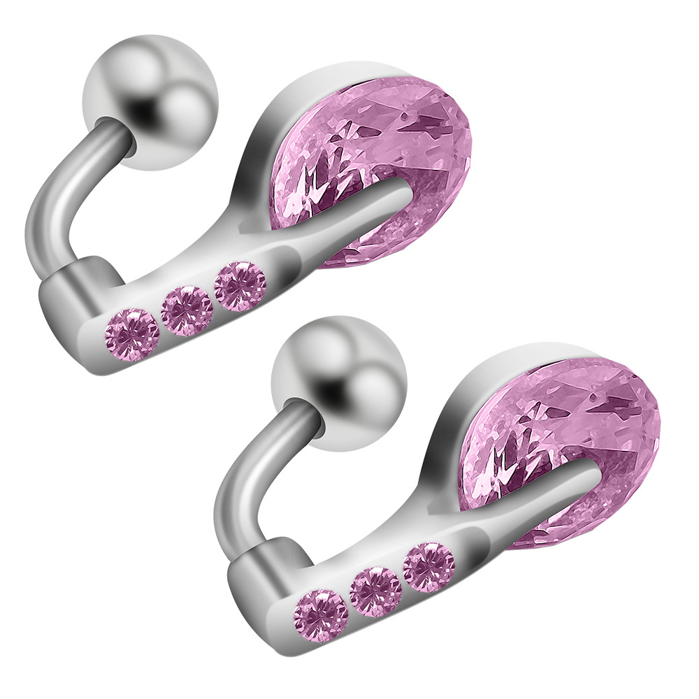 Personalised Stainless Steel Navel Ring With Zircon Drop Design_voghion.com