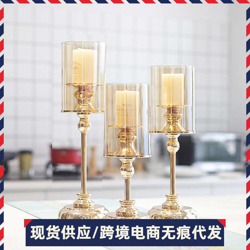 美式复古摆件轻奢浪漫烛光晚餐道具餐桌蜡烛台灯北欧家用欧式烛台