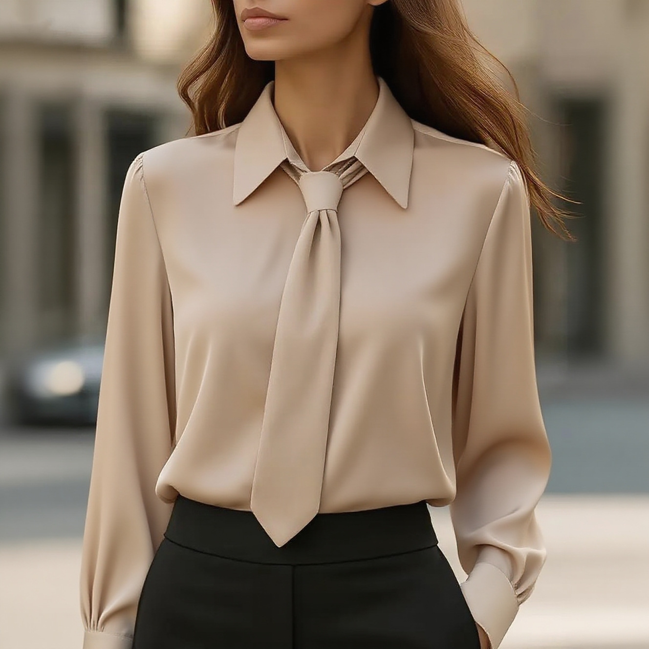Chemise classique à manches longues pour femme – Chemisier de bureau intemporel à col boutonné, indispensable pour l'automne_voghion.com